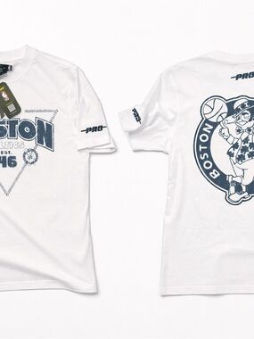 NBA White Tee with Navy Boston Graphics